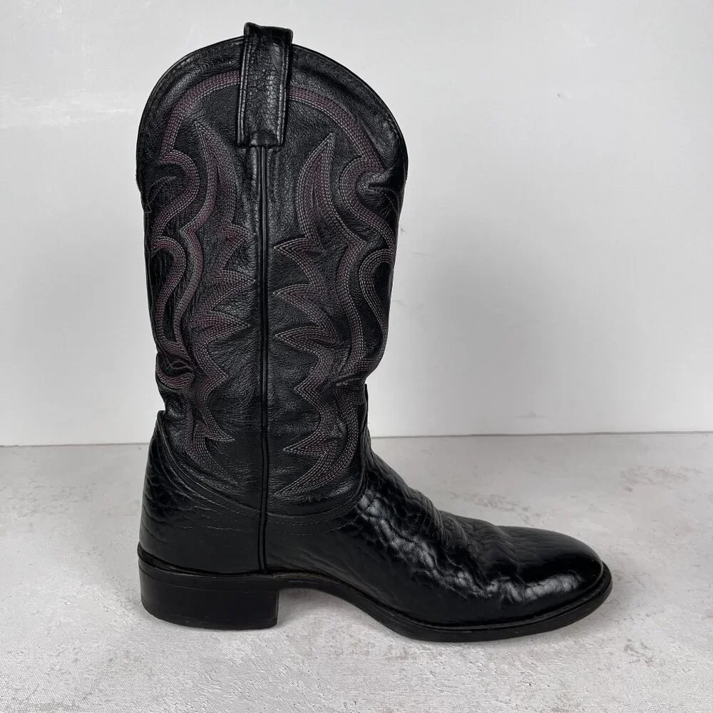 J Chisholm Bullhide‎ Leather Black Cowboy Boots Western Mens 8 D Vintage